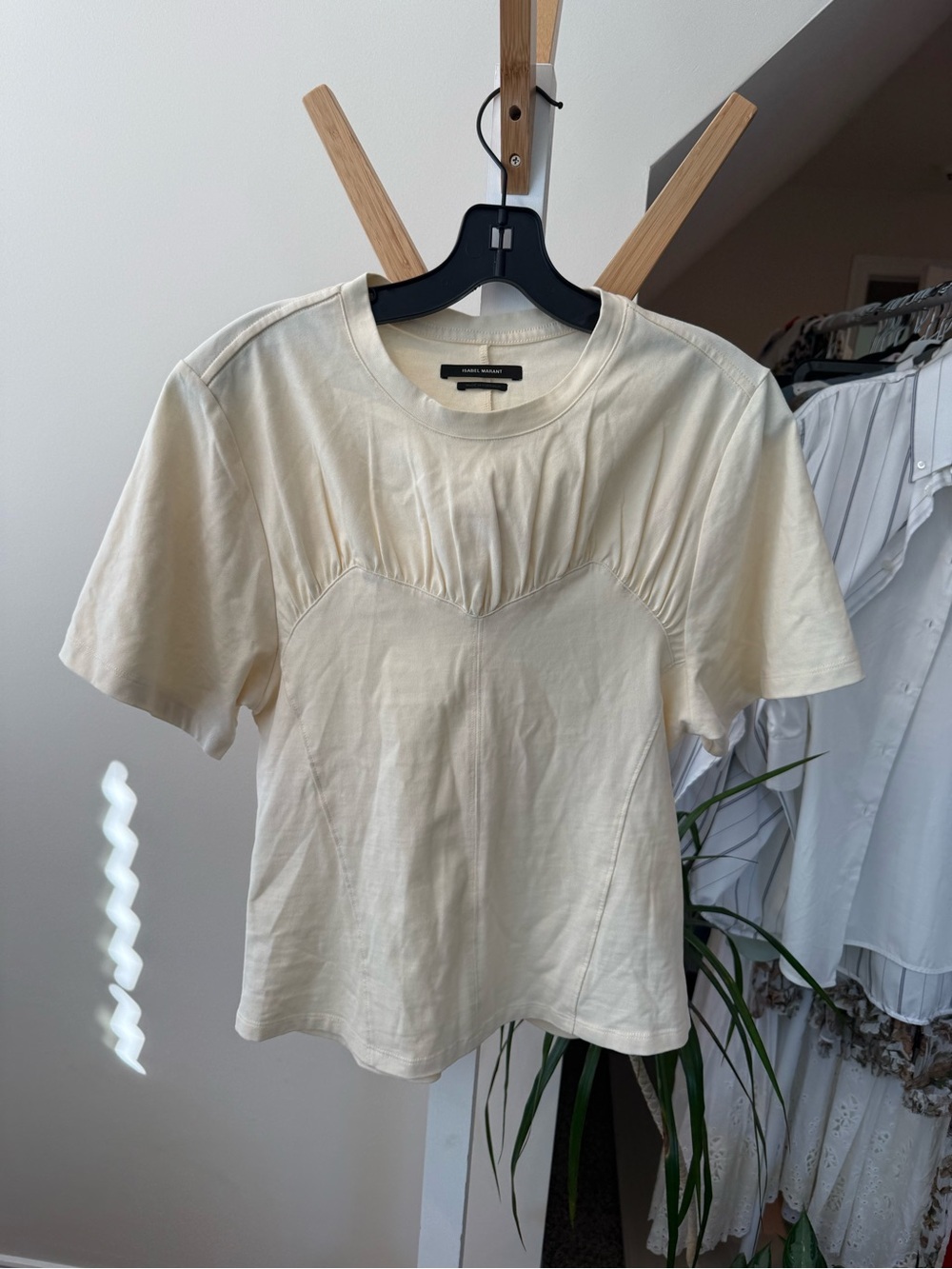 Isabel Marant Cream Short-Sleeve Gathered Yoke Tee
